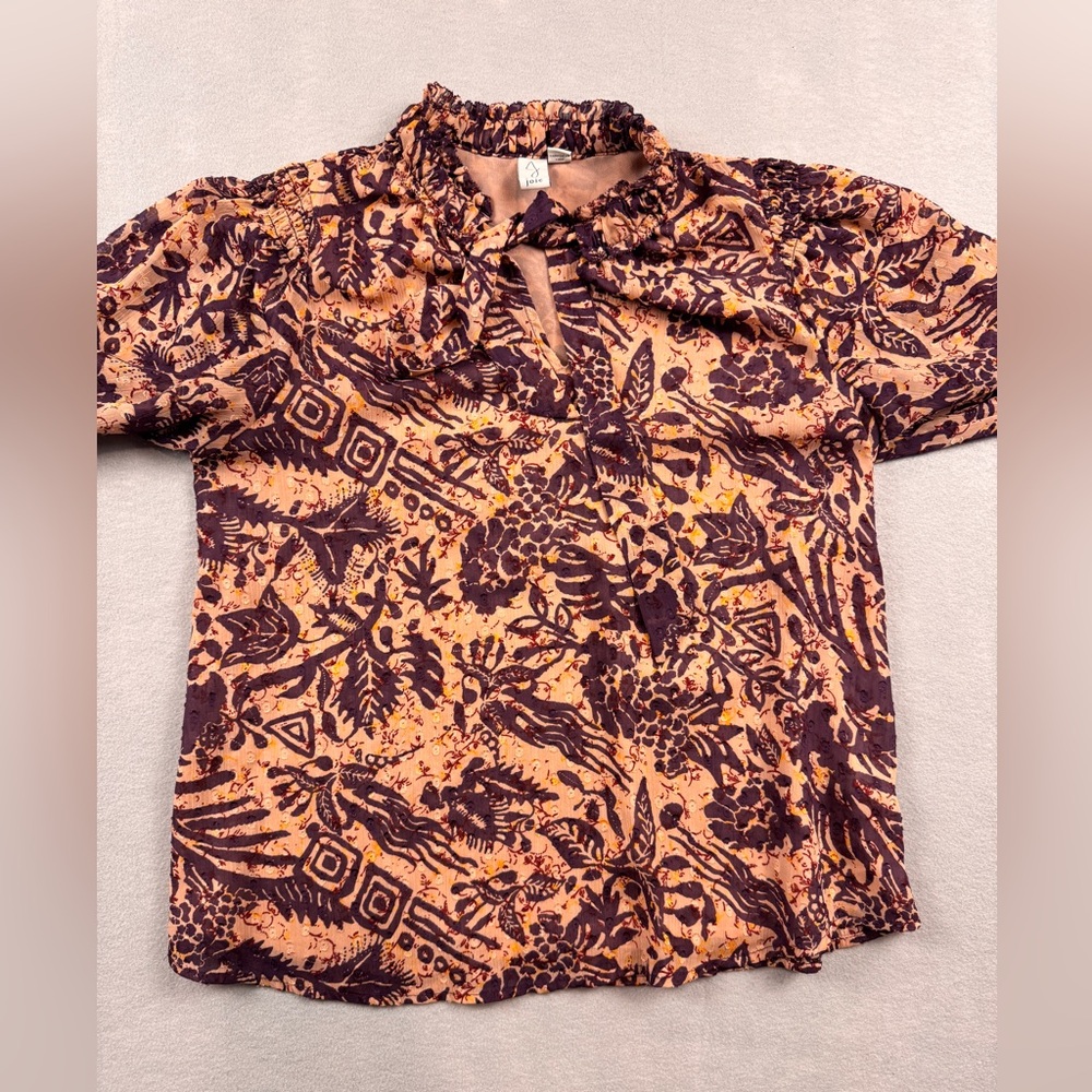 Joie Top Womens Small Floral Ruffle Tie Neck Lightweight Flowy Hippie Boho
